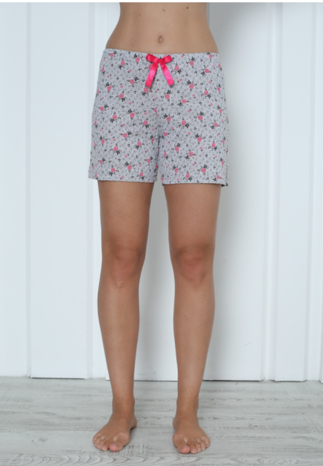 Pantalon scurt dama Engros, gri, imprimeu flori roz